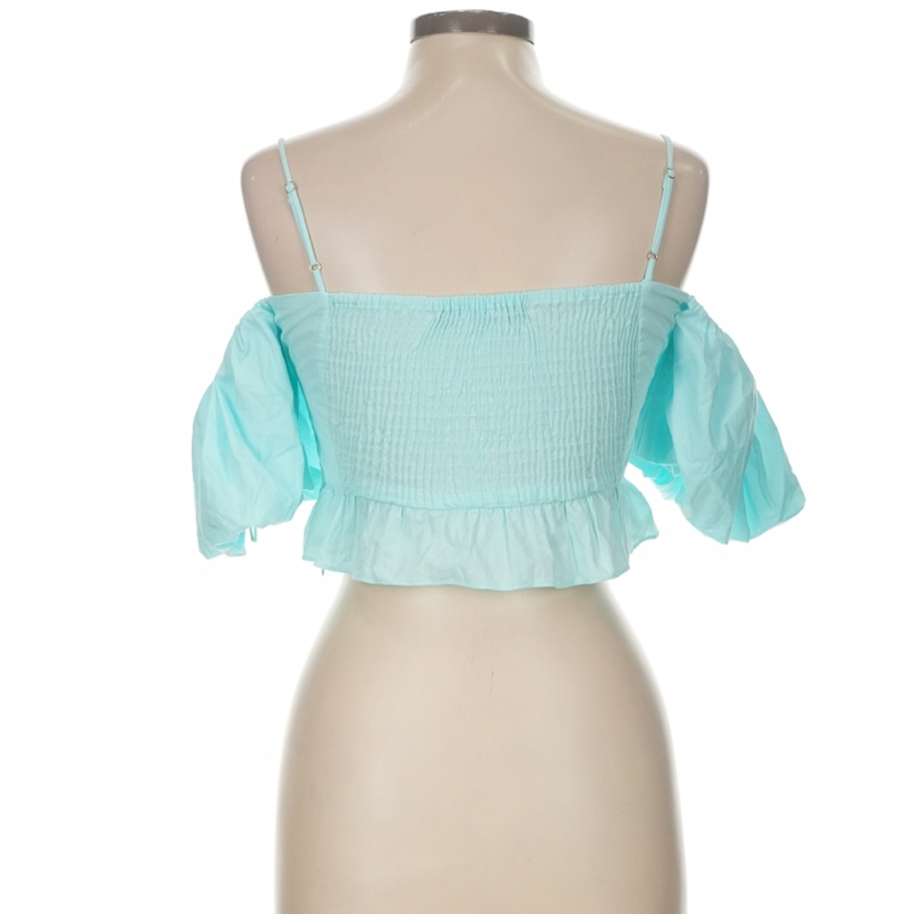 Light Blue Off-Shoulder Ruffle Crop Top - Picture 2 of 4